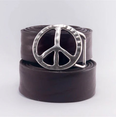 Peace Sign Belt Buckle in Antique Copper, Antique Rustic Interchangeable Buckle