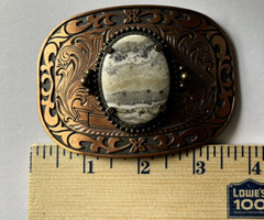 Agate Gemstone Bronze Western Style Belt Buckle, Pre-Owned