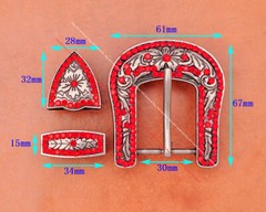 Red Crystal Rhinestone Western Cowboy Rodeo Belt Buckle Set Fit 30MM Strap