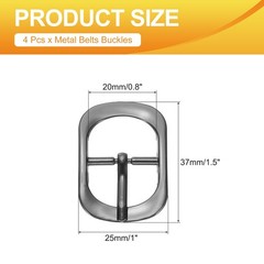4 Pcs 0.8 Inch Single Prong Buckle Oval Center Bar Buckle, Black