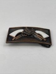 Copper Color Western 3&Prime; Belt Buckle Revolver Guns Rodeo Cowboy Cowgirl Unisex