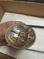 Vintage Cowboy Style Gold Steer Head Belt Buckle Made In Mexico