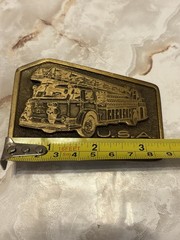 U S A Fire Fighters Belt Buckle Solid Brass Fire Engine Adezy Denver 1976