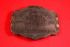 Vintage 3.5&Prime; Livingston Wells & Co Merchant Sailing Ship Belt Buckle