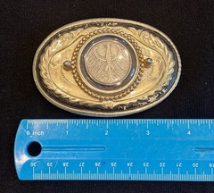 Vintage Western Belt Buckle Featuring German Coin Bundesadler Eagle