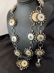 Turquoise & Onyx Zuni Sterling Silver Sun Face Inlay Old Pawn Belt 40&Prime; 12109