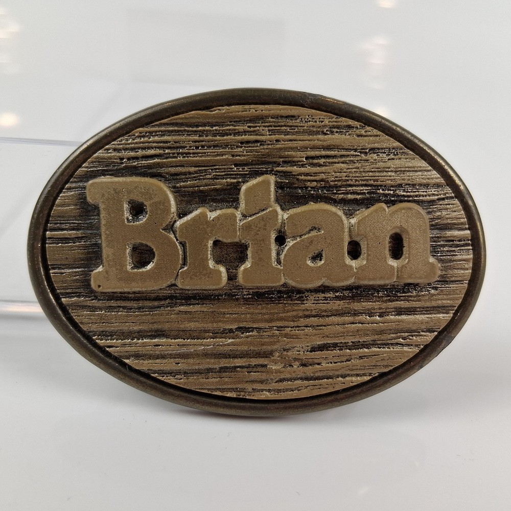 Vintage Oden ~ Brass Tone « Brian » Personalized Belt Buckle – Oval Retro Style