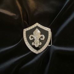 Men Women Silver Metal Belt Buckle Fashion Shield Bling Fleur De Lis Lily