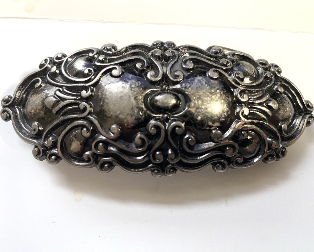Elongated Oval Dark Silver Tone Belt Buckle 3.75&Prime; x 1.5&Prime; Fits 1-1/8&Prime; wide belt