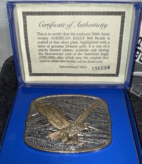 200th Anniversary American Eagle Fine Silver/Gold Belt Buckle