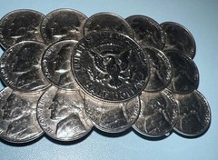 1975 US Coin Belt Buckle, Half Dollar, Nickels, Home Crafted Mid Century, 3”x2”
