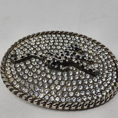 Silver toned Jaguar Rhinestone Belt Buckle 4&Prime; 7oz