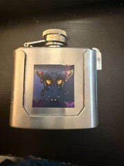 2 oz. Flask with Butterfly Removable Belt Buckle Alcohol Drink Holder
