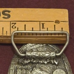 VTG Belt Buckle BARN 1984 Bergamot Brass Works Pewter Farming T 149 Made in USA