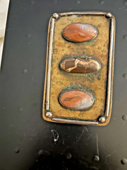 Brass belt buckle with 3 Agate stones Handmade Artisan unisex 33/4 X 2” Primo