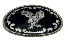 Vintage Western Express Black Enamel and Silver Colored Eagle Belt Buckle USA