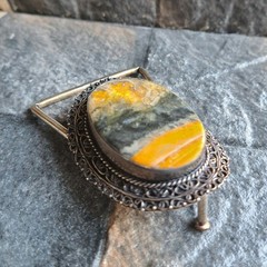 Bumblebee Jasper Oval Silver Plated Belt Buckle Bold Yellow Black Western Unisex
