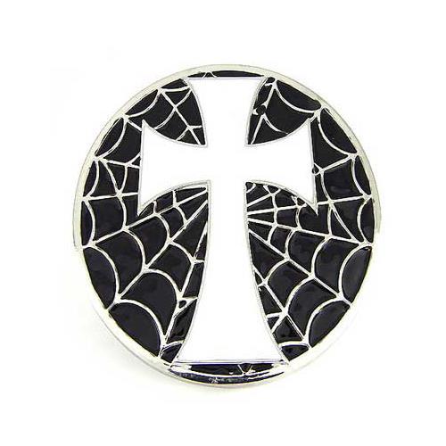 Halloween Gothic White Cross Spider Web Motorcycle Biker Metal Belt Buckle