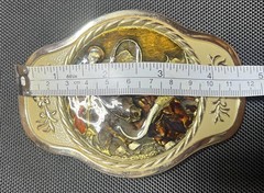 MBCI Belt Buckle Mens Gold Tone Western Cowboy Rodeo Roping Longhorn Enamel