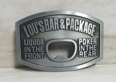 Lou&rsquo;s Bar BELT BUCKLE Poker & Liquor with Bottle Opener