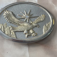 Vintage 70s 80s Western Gold & Silver Tone Flying Eagle Oval Belt Buckle