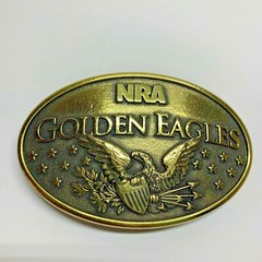 NRA Golden Eagles Belt Buckle Brass Tone Eagle Stars Shield Vintage Collectible
