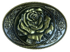 Rose Flower Western Oval Bronze Plated Belt Buckle Hebillas Vaqueras