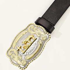 WESTERN PRAYING COWBOY RODEO FAITH CROSS LONG GOLD SHINY BELT BUCKLE US SELLER