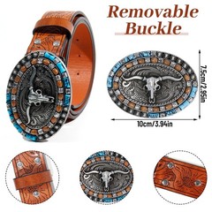 VASTRISE 2Pcs Western Cowboy Belts for Men 120cm, Gold+turquoise