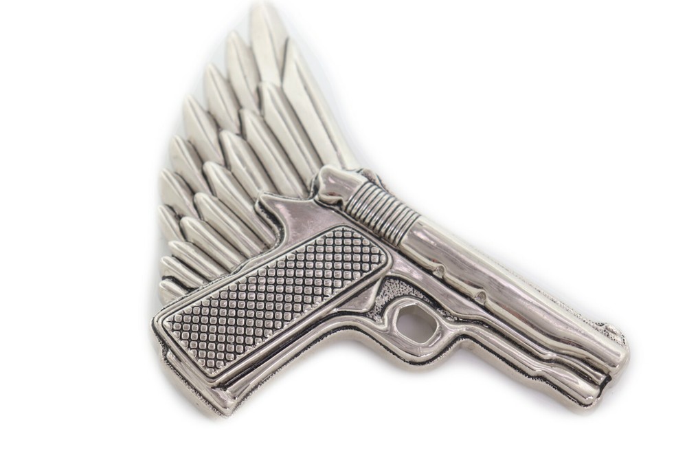 New Men Biker Silver Metal Belt Buckle Angel Wing Gun Pistol Trucker Hood Street