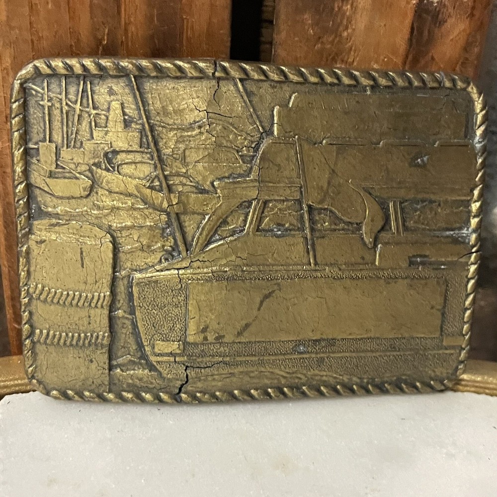 Vintage 70&rsquo;s ~ BOATING / MARINA ~ Antique Brass USA Handcrafted Belt Buckle ~