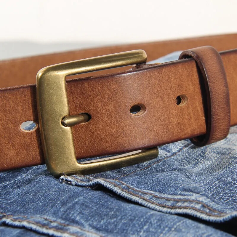 Vintage Luxury Handmade Leather Copper Buckle Man&rsquo;s Belt Cinturon Gotico Cowhide