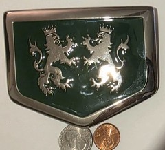 Vintage Metal Belt Buckle, Super Thick Metal, Green Enamel Chrome, Lions, Royal