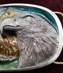 Vintage Large Portrait Eagle Head Enameled Belt Buckle , 1986 C + J