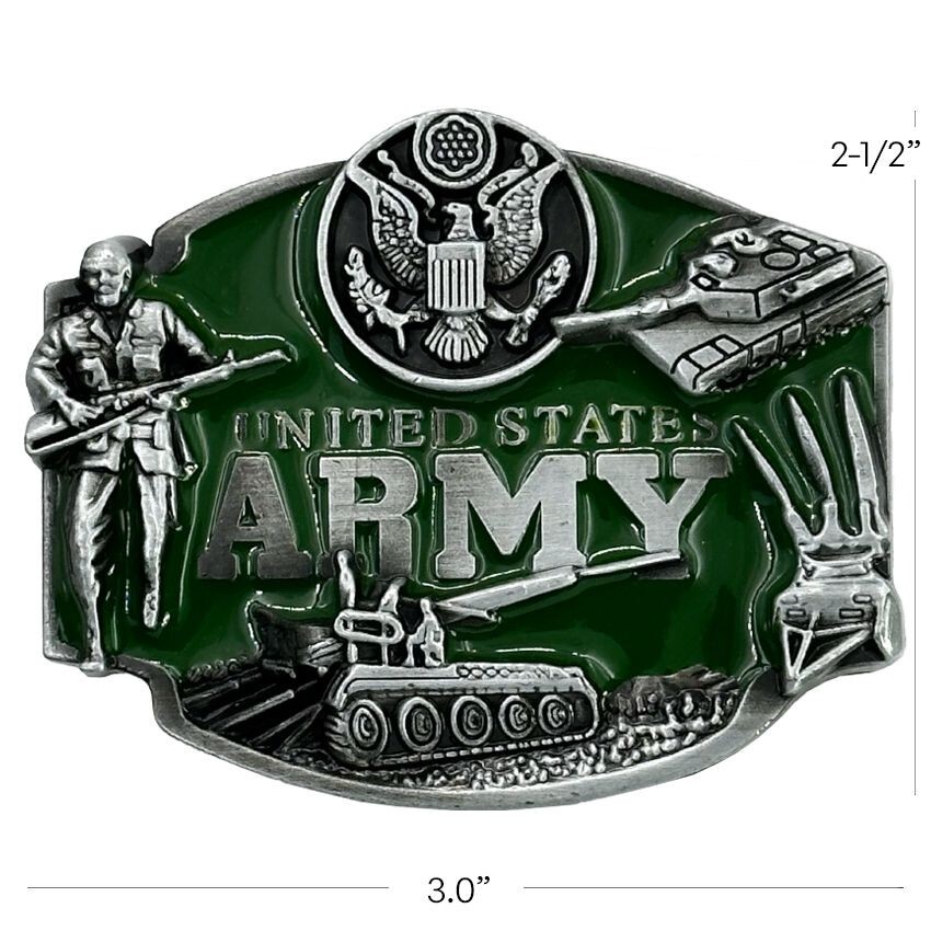US ARMY Belt Buckle 3D Enamel Colored Green Tank E Pluribus Unum Gift