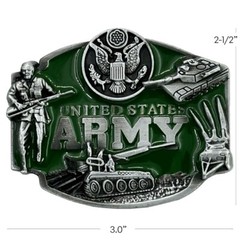 US ARMY Belt Buckle 3D Enamel Colored Green Tank E Pluribus Unum Gift