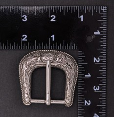 Western Cowboy Silver Flower Engraved Belt Pin Buckle 3pc/Set Fits 1-1/8&Prime; Strap