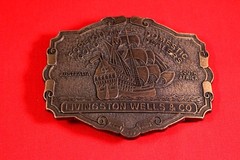Vintage 3.5&Prime; Livingston Wells & Co Merchant Sailing Ship Belt Buckle