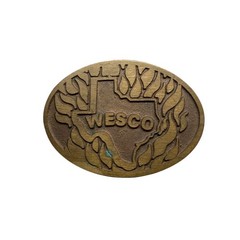 Vintage Wesco Texas State Embossed Solid Brass Oval Belt Buckle Western Patina