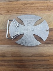 Vintage Anchor Blue Iron Cross Belt Buckle Silver Biker Goth Punk Skulls 3D Y2k