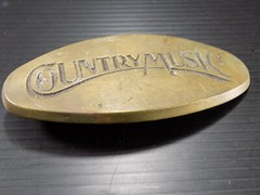 Vintage 4&Prime; Wide SOLID BRASS OVAL BELT BUCKLE « Country Music » BBB D-713