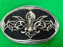 Celtic Knot Fleur De Lis Symbol Gothic Punk Vibe Black Silver Color Belt Buckle