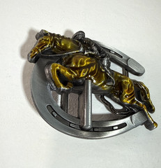 Metal Finish Belt Buckle with Horseshoe and Riding Jockey