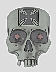 Skull Belt Buckles Gray Vintage Metal Halloween Party Costume Ace of Spade Red