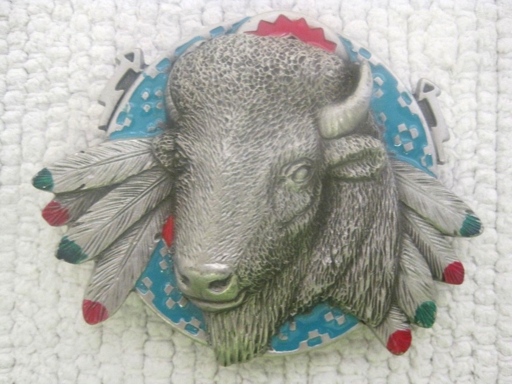 1994 The Great American Buckle Co Buffalo Head #4182 Belt Buckle 3 1/2&Prime; x 2 3/4&Prime;