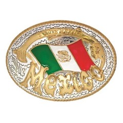 Mexican Flag Oval Belt Buckle – featuring the Mexican Flag and « I love Mexico »