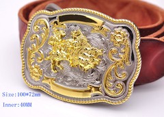 Men Bull Ride Rodeo Flower Huge Rodeo Big Western Cowboy Gold Silver Belt Buckle