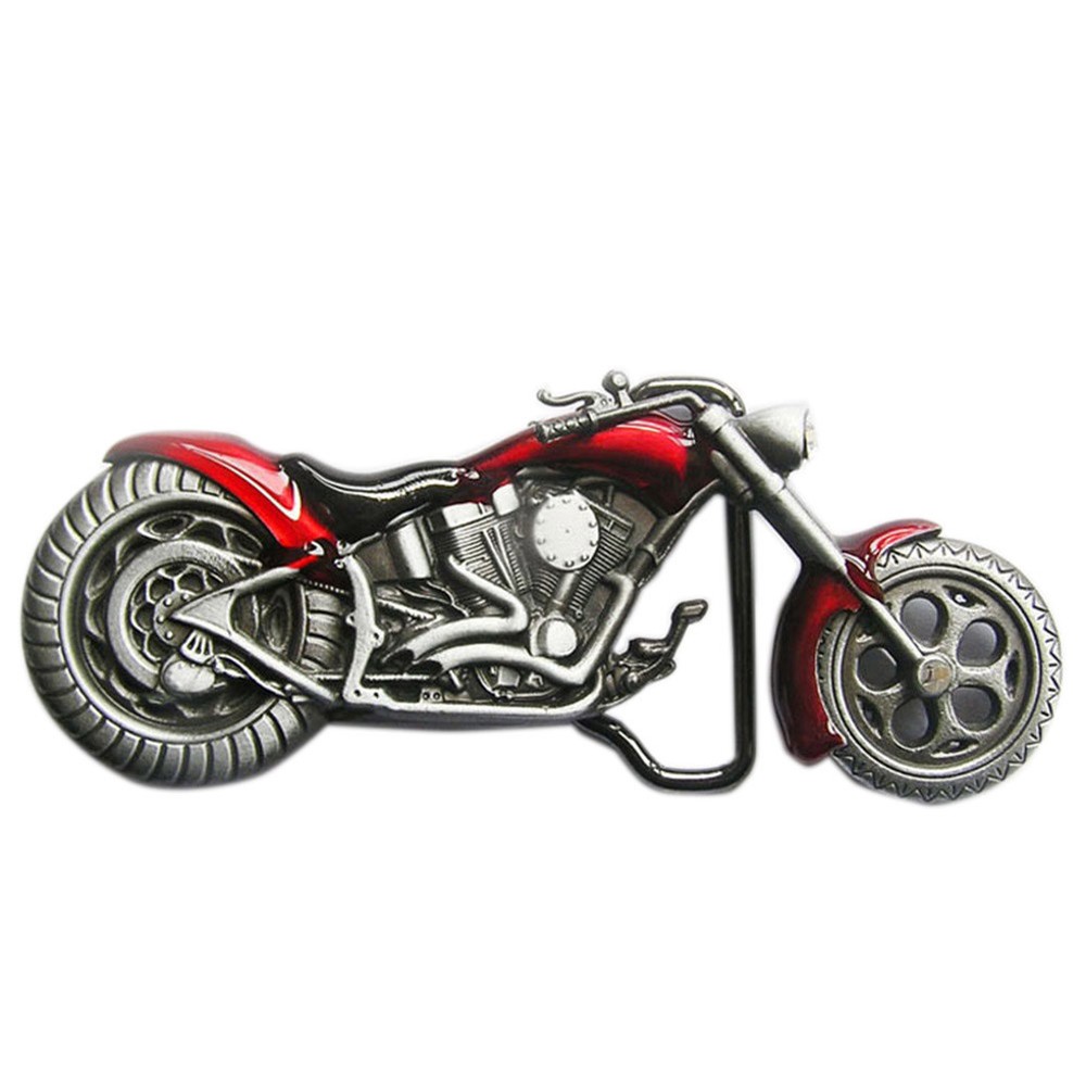 Chopper Motorcycle Red Enamel Metal Belt Buckle