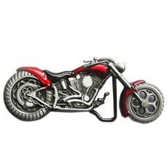 Chopper Motorcycle Red Enamel Metal Belt Buckle