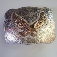 M&F Western Heritage Mexico Eagle Belt Buckle Silver Gold Tone Western Cowboy